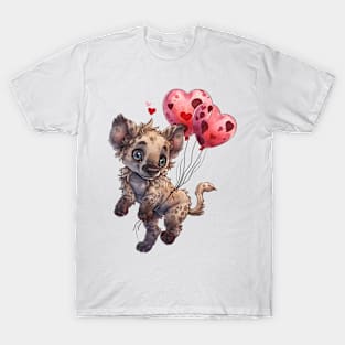 Valentine Hyena Holding Heart Shaped Balloons T-Shirt